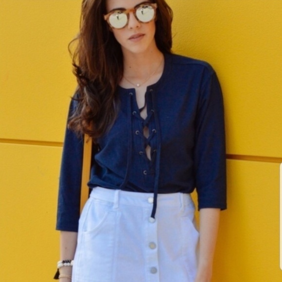Madewell Tops - Madewell Libra Lace Up Top Navy Blue Size Small